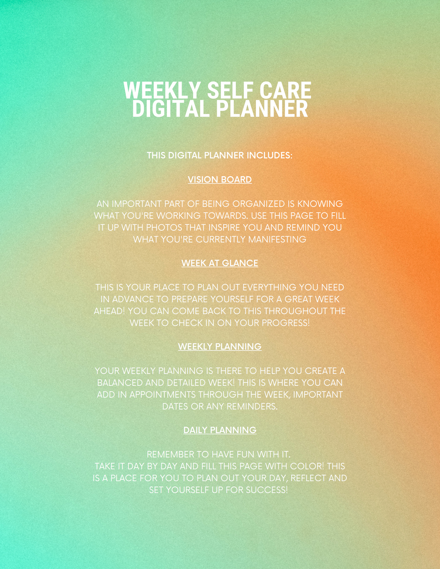 Weekly Self Care Digital Planner